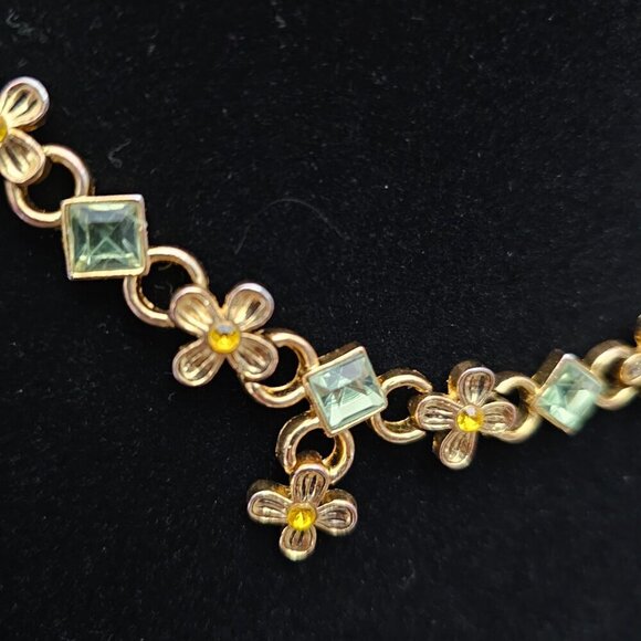Vintage Gold Tone Floral Citrine Prasiolite Retro Link Necklace - Picture 2 of 7